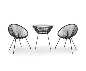 (3) vidaXL Outdoor Dining Set PVC Rattan Black Patio Dining Table Chair 3/5 Piece