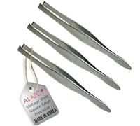 3 Vintage Style Square Tip Ribbed Professional Tweezers for Eyebrows Premium Precision for Facial Hair Splinter Ingrown Hair Removal Straight Tip Women men Made in Korea