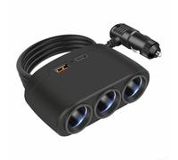 3 Way 12-24V Car Charger Adapter with USB Ports for Cars, Trucks and SUVs, Multi Socket Splitter for Simultaneous Charging of 3 Devices, Compact Design, ABS