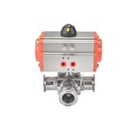 3-Way 19 25 32 Stainless Steel Sanitary Clamp 304/316 Pneumatic Ball Valve(T-DN32 AT63,316)
