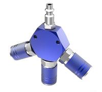 3-Way Air Hose Splitter with Quick Connect Fittings for Air Compressors and Pneumatic Tools - Aluminum & Nickel-Plated Steel Air Manifold Distribu(Blue)