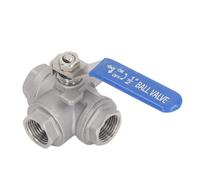 3 Way Ball Valve 1/2in DN15 3 Way Ball Valve, 3 Way Ball Valve 1 L Type Ball Valve 304 Stainless Steel Female Thread Manual Drive Valve for Water Oil Gas