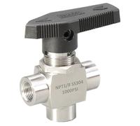 3 Way Ball Valve 1/8" NPT Stainless Steel Panel Mount Instrument Guage Valve (1/8")