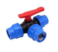 3-Way Ball Valve Connector 20/25/32/40/50mm Hole Diameter Pipe 3-Way Ball Valve PE Pipe 3 Joints T-type Hose Connector Garden Switchable Water Flow(20mm)