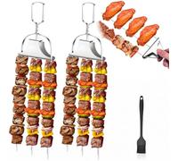 3 Way BBQ Grill Skewers, Stainless Steel BBQ Skewers with Push Bar Slider, Reusable Kebab Skewers Set for Meat, Chicken, Sausages and Vegetables, Barbecue Accessories, 2PCS