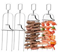 3-Way BBQ Metal Skewer Kit - 4Pcs Stainless Steel Grill Skewers with Push Bar Slider - 3-Prong Kabob Forks for Outdoor Grilling and BBQ