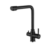 3 Way Black Osmosis Faucet Stainless Steel 360° Swivel Mixer Hot & Cold Water Tap Grifo Cocina with Dual Handles for Kitchen Water Filtration System