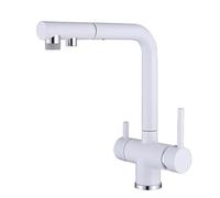 3-Way Brass Kitchen Faucet with Pull-Out Spray Hot & Cold Water 360° Swivel Spout Multifunctional Water Filter Tap Elegant White Finish for Modern Kitchens