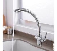3-Way Brass Kitchen Faucet with Rotating Spout Hot & Cold Water Sink Tap Chrome FinishDrinking Water Tap for Home Easy Installation Modern Design