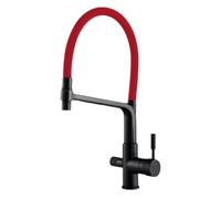 3 Way Brass Kitchen Sink Faucet with 2 Handles Pull Out Spray Purified Water Spout Flexible Swivel(Red)