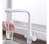 3 Way Brass Kitchen Sink Mixer Tap with Hot/Cold Rotating Handle and Water Filter Faucet for Direct Drinking White LWX