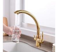 3-Way Brass Kitchen Tap, Hot & Cold Water Filter Faucet, 360° Swivel Spout, Multi-Function Mixer for Under Sink - Elegant Gold Finish, Perfect for Kitchens