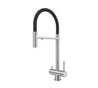 3-Way Brushed Kitchen Mixer Tap with Water Filter, Pull-Out Spray Faucet, Dual Lever, Flexible Spout - 3-in-1 Kitchen Sink Tap for Easy Cooking & Cleaning