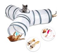 3 Way Cat Tunnel, Collapsible Tear Resistant Cat Passage Toys with Ball and Teaser Wand, Crinkle Pet Tunnel Tube Indoors Outdoors for Cat, Dog, Puppy, Rabbit