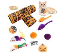 3 Way Cat Tunnel Playset, Interactive Cat Toy Set - Halloween Tracks Channel Tunnel | Cat Sleeping Toys Channel with Bell Ball for Kittens, Cats