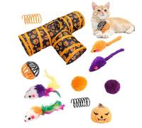 3 Way Cat Tunnel Set 3 Way Hole Tunnel, Bell Ball | Channel Interactive Halloween 3 Way Hole Tunnel, Fluffy Wand, Ball, Spring Mice, for Indoor Cats Kittens Pets Furry Friends