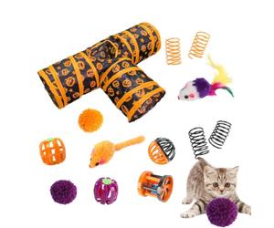 3 Way Cat Tunnel Set 3 Way Hole Tunnel, Bell Ball | Channel Interactive Halloween 3 Way Hole Tunnel, Fluffy Wand, Ball, Spring Mice, for Indoor Cats Kittens Pets Furry Friends