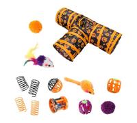 3 Way Cat Tunnel Set Foldable, Halloween Kitten Toys | Cat Interactive Halloween 3 Way Hole Tunnel, Fluffy Wand, Ball, Spring Mice, for Indoor Cats Kittens Pets Furry Friends
