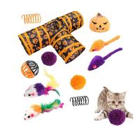 3 Way Cat Tunnel Set Foldable, Halloween Kitten Toys | Set Interactive Halloween 3 Way Hole Tunnel, Fluffy Wand, Ball, Spring Mice, for Indoor Cats Kittens Pets Furry Friends