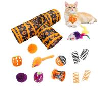 3 Way Cat Tunnel Set Retractable Tunnel Fluffy Wand Ball Spring Mice | Set Spring Ball, Plume Wand, Mice, Rabbit, Interactive Halloween for Indoor Cats, Kittens, Rabbits, Furry Friends