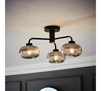 3 Way Ceiling Light Fitting IP44 Bathroom Living Room Lights Ribbed Glass Shades