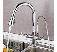 3-Way Chrome Kitchen Faucet with Pull-Down Sprayer Brass Dual-Handle Water Filter Mixer Sink Tap for Drinking Water Stylish Kitchen Sink Faucet