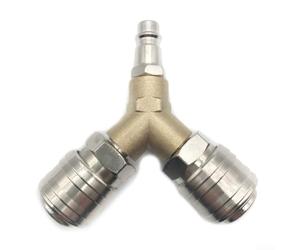 3 Way Compressed Air Distributor Y Splitter 1/4 Inch Airline Hose Connector Brass Nickel Plated Compatible with Air Compressors and Pneumatic Tools for Dual Output Operations(A)