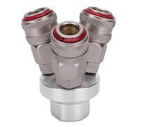 3 Way Connector Chrome Plated Pneumatic Component, 3 Way Quick Coupler with G1/4in Thread, Round Female Carbon Steel Fitting for Air Tools, One - Handed Operation