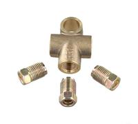 3-Way Copper Brake Pipe Union Tee with M10 Threads and 3 Male Short Nuts Designed for 3/16 Inch Brake Line Installations