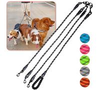 3-Way Dog Leash for 3 Dogs, 360° Rotating No-Tangle Reflective Leash, Fits Small, Medium & Large Dogs, Black