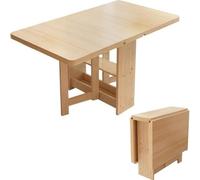 3-Way Extendable Solid Wood Dining Table - Foldable Drop Leaf Design, Space-Saving Kitchen Table with 2-Tier Storage, Perfect for Small Spaces (140x80cm, Wood Finish)