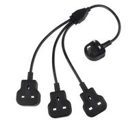 3 Way Extension Cords UK 3 Pin Plug 3-in-1 Double Sockets 250V/13A 3 AC | Outlets Power Strip Rubber Tough for Travel Home Office Small Power Cord Monitors Laptops Black