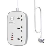 3 Way Extension Lead USB Type C Fast PD 65W GaN Power Strip Desktop Charger Extender with Surge Protector Switch, 6ft 2m Cable 3-gang UK EU US Flat Socket USB A Slots Charging Ports for Home Office