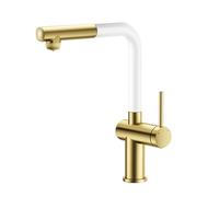 3 Way Filter Pull Out Kitchen Mixer Tap Brass-Brushed Gold + White