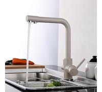 3 Way Filter Tap for Kitchen Sink - Brass Drinking Mixer Tap with Swivel Spout and 2 Handles, Ideal for Kitchen Use
