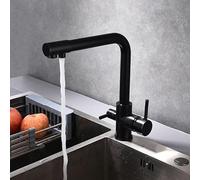 3 Way Filter Tap for Kitchen Sink - Brass Drinking Mixer Tap with Swivel Spout and 2 Handles, Ideal for Kitchen Use