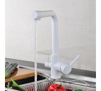 3 Way Filter Tap for Kitchen Sink - Brass Drinking Mixer Tap with Swivel Spout and 2 Handles, Ideal for Kitchen Use