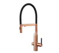 3-Way Flexible Tube Brass Kitchen Mixer Tap, Swivel Deck Mount (Rose Gold) | Separate drinking water outlet, ceramic disc valve, anti-limescale aerator, quick-fit tails, multi-finish, caravan-ready