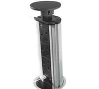 Pop-up 3 Gang Mains Power Extension Tower | BLACK | 3 Way Plugs & 2x USB Charging Ports | Hidden Flush Recess Retractable Mounted Pull Up Sockets | Kitchen Worktop & Office Desk | Loops