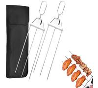 3 Way Grill Skewers - Grillsavant, 2Pcs BBQ Metal Skewer, BBQ Grill Skewers Stainless Steel, for Outdoor Grill Chicken, Veggies Skewers, Easy to Use Push Bar Slider (2PCS)