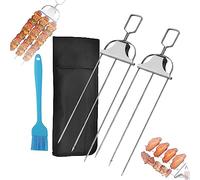 3 Way Grill Skewers - Grillsavant, 3 Way Grill Skewers for Outdoor Grill, 3 Way Skewer for Grilling, BBQ Grill Skewers, Grill Skewers Stainless Steel, Easy to Use Push Bar Slider (2PCS)