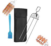 3 Way Grill Skewers - Grillsavant, 3 Way Grill Skewers for Outdoor Grill, 3 Way Skewer for Grilling, BBQ Grill Skewers, Grill Skewers Stainless Steel, Easy to Use Push Bar Slider (1PCS)