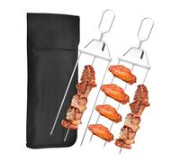 3 Way Grill Skewers, Skewers for Kabobs, 3-Prong BBQ Skewer, BBQ Grilling Skewers for Outdoor, Easy to Use Push Bar Slider, Stainless Steel Grill Skewers for Meat, Chicken, Sausages, Veggies (C)