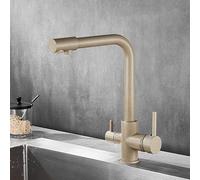 3 Way Kitchen Faucet 1 Hole Rotatable Mixer 3 in 1 Kitchen Tap with Filtered Drinking Water Beige Stylish and Functional for Modern Kitchens