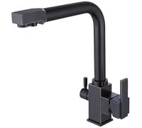 3 Way Kitchen Faucet 360° Swivel Dual Handle Brass Water Filter Mixer Tap Retro Black Design for Sink with Drinking Water Durable and Elegant Kitchen Accessory