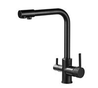 3-Way Kitchen Faucet 360° Swivel Osmosis Drinking Water Tap with 2 Levers 3-in-1 Sink Faucet for Water Filter Black Finish Ideal for Modern Kitchens