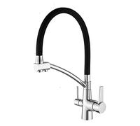 3-Way Kitchen Faucet Brass 3-in-1 Mixer Tap for Reverse Osmosis Systems 360° Swivel Drinking Water Faucet with Dual Lever - Silver Finish