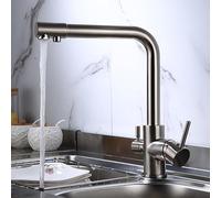 3-Way Kitchen Faucet Dual Handle Brushed Nickel Water Mixer 2 Water Outlets Single Hole Design Modern Kitchen Tap for Home & Commercial Use