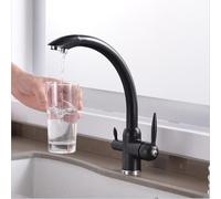 3 Way Kitchen Faucet Gold Finish Rotatable Cold & Hot Water Tap Dual Handle High Arc Design Elegant Modern Kitchen Sink Mixer Easy Installation