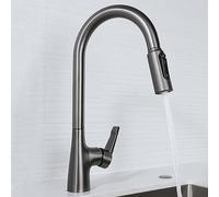 3-Way Kitchen Faucet, High Arc Swan Neck, Drinking Water Tap, 2 Spray Modes, Pull-Down Kitchen Mixer, Single Handle, Gray Finish - Modern & Stylish Design